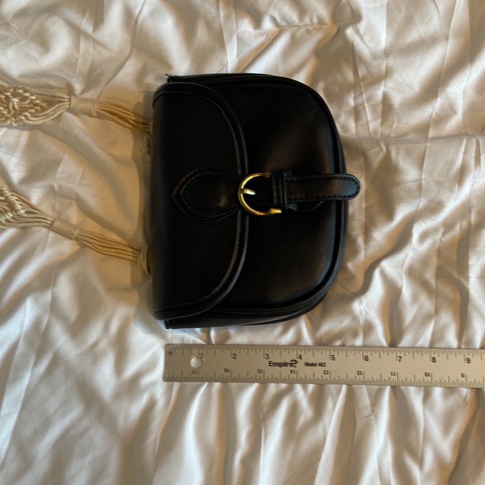 Anthropology Street Level Black Vegan Leather cross body detailed macrame strap - Picture 11 of 15